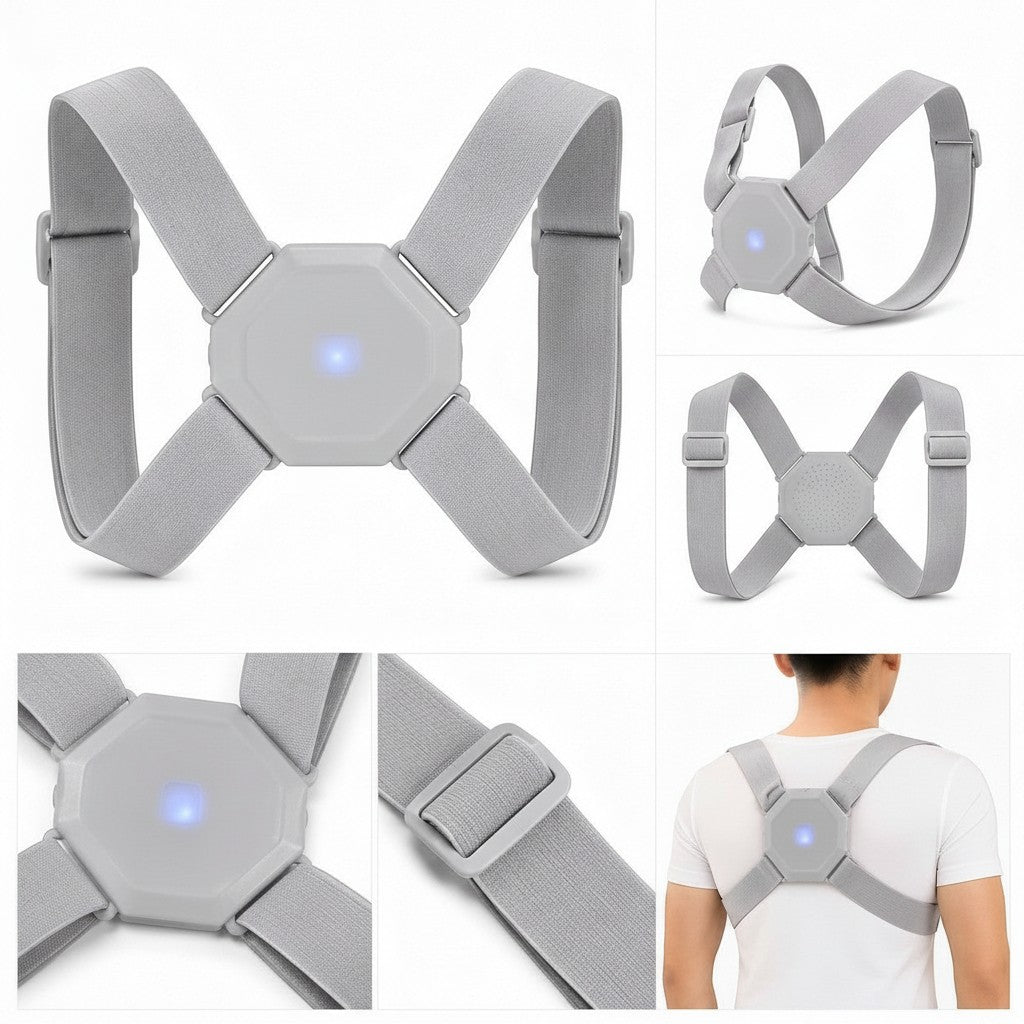 Corrector de postura inteligente Fastrok gris con sensor de vibración y correas elásticas ajustables para la espalda