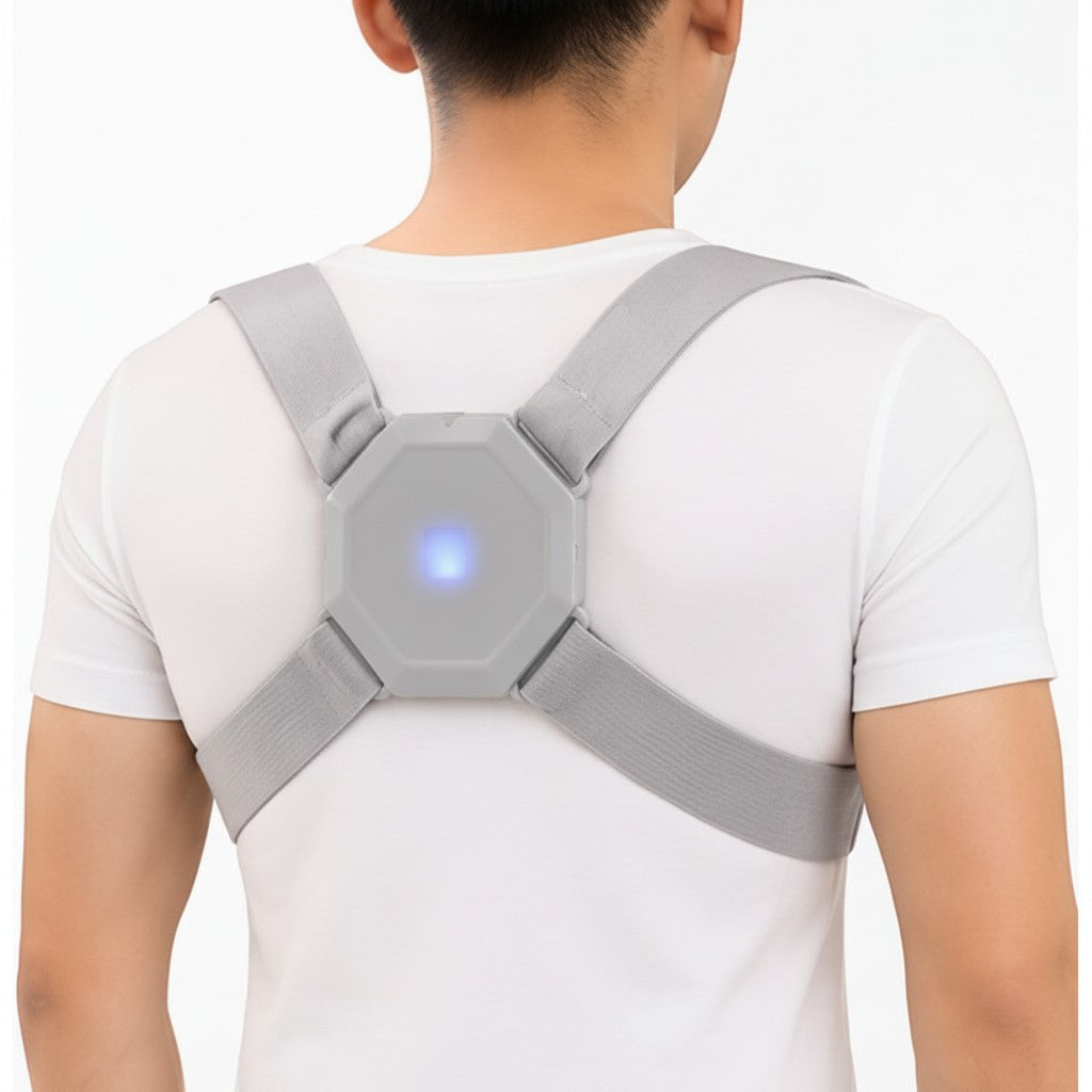 Corrector de postura inteligente Fastrok gris con sensor vibratorio para corregir la espalda y mejorar la postura