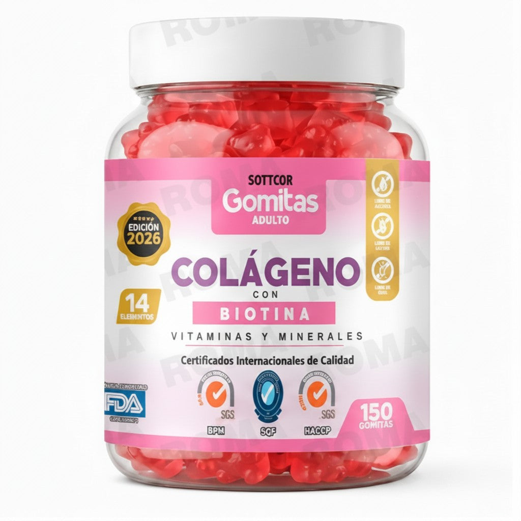 Frasco de gomitas de colágeno con biotina Sottcor Labs de Fastrok, 150 unidades, suplemento vitamínico para adultos