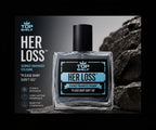 Perfume con feromonas Fastrok Herloss en frasco de cristal elegante sobre fondo de piedra oscura