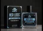 Perfume con feromonas Fastrok Herloss en frasco de vidrio elegante con caja negra y detalles en azul claro