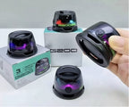 Parlante magnético Fastrok G200 compacto con luces LED, diseño negro brillante y conexión Bluetooth inalámbrica