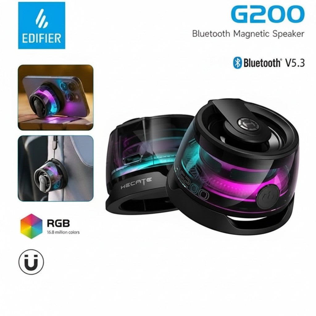 Parlante magnético Fastrok Edifier G200 con luces RGB, conexión Bluetooth 5.3 y diseño compacto para celular