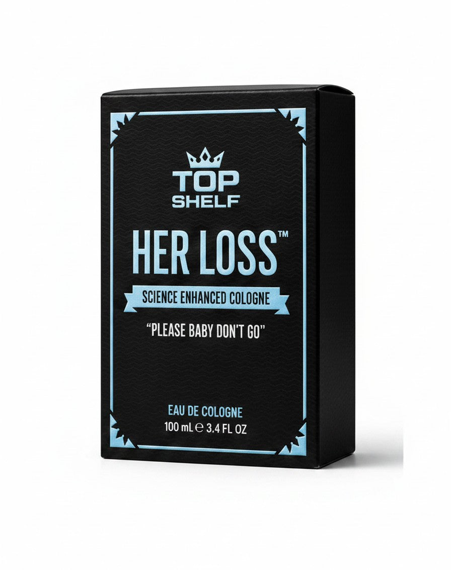 Caja de perfume Fastrok Herloss con feromonas, diseño elegante en negro y azul para hombres.